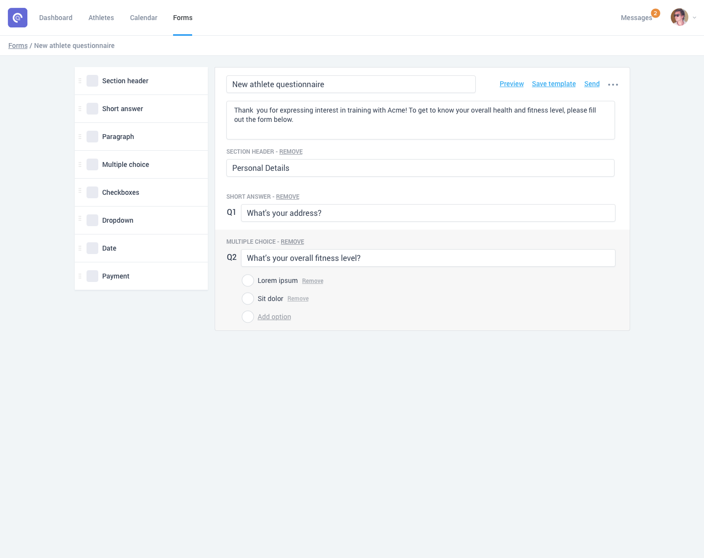 CoachView form builder